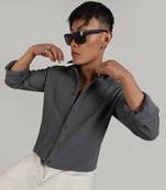 Men's ash grey stripe-creased shirt