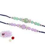 Handmade combo of 2 beaded rakhis with semi-precious lavender pink & mint green onyx bead n pearls set