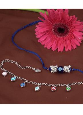 Handmade rakhi combo couple pair blue evil eye rakhi with colorful evil eye bracelets for bhaiya bhabhi 1