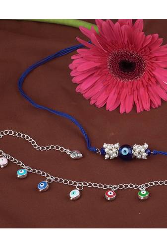 Handmade rakhi combo couple pair blue evil eye rakhi with colorful evil eye bracelets for bhaiya bhabhi