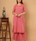 Women Coral Pure Cotton Kurta with Palazzos