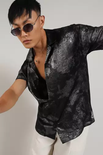 Men's midnight black & chalice silver metallic ombre shirt