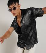 Men's midnight black & chalice silver metallic ombre shirt