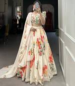 Multicolor Georgette Floral Printed Lehenga Choli