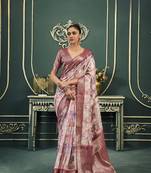 Elora pure cotton woven designed digital print saree (dusty peach)