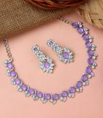 Purple silver plated crystal necklace jewellery set with earrings for women