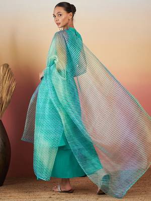TEAL LUREX BOHO KURTA SET WITH AQUA LEH ORGANZA DUPATTA 2