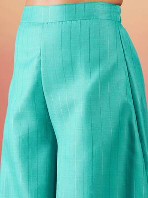 TEAL LUREX BOHO KURTA SET WITH AQUA LEH ORGANZA DUPATTA 4
