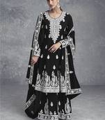 Black chinnon embroidery readymade suits