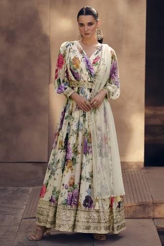Off white georgette embroidery readymade suits