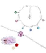 Handmade rakhi combo couple pair rani silver bead bracelet and colorful evil eye for bhaiya bhabhi