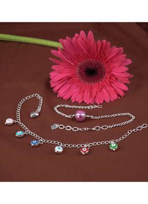 Handmade rakhi combo couple pair rani silver bead bracelet and colorful evil eye for bhaiya bhabhi 2