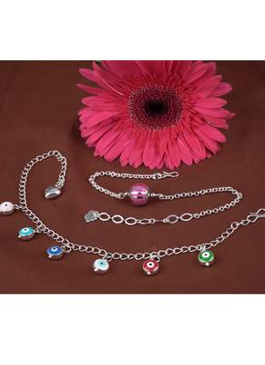 Handmade rakhi combo couple pair rani silver bead bracelet and colorful evil eye for bhaiya bhabhi 3