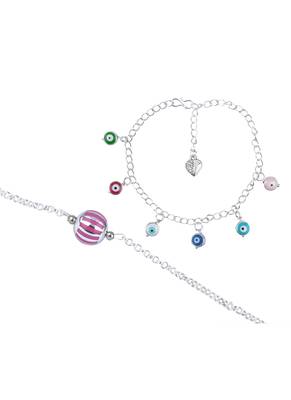 Handmade rakhi combo couple pair rani silver bead bracelet and colorful evil eye for bhaiya bhabhi 4