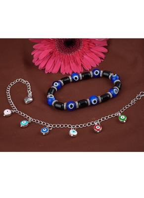 Handmade rakhi combo couple pair blue evil and colorful evil eye silver plated bracelet for bhaiya bhabhi 2