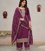 Monjolika fashion's dark magenta colour vichitra silk straight fit dress