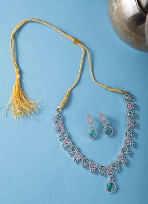 Elegant Diamond Necklace & Matching Pastel Diamond Earrings Set 2