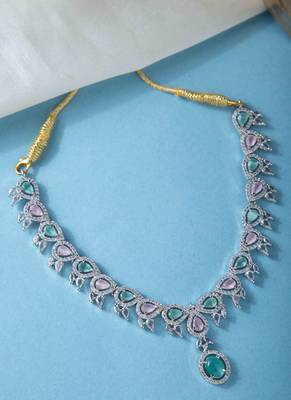 Elegant Diamond Necklace & Matching Pastel Diamond Earrings Set 1