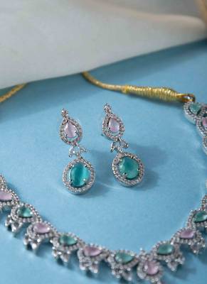 Elegant Diamond Necklace & Matching Pastel Diamond Earrings Set 3