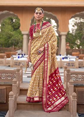 Mustard Colour Cotton Silk Patola Printed Saree 1
