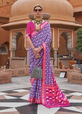 Purple Colour Cotton Silk Patola Printed Saree By Monjolika Fashion 1