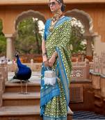 Mehendi Colour Cotton Silk Patola Printed Saree By Monjolika Fashion