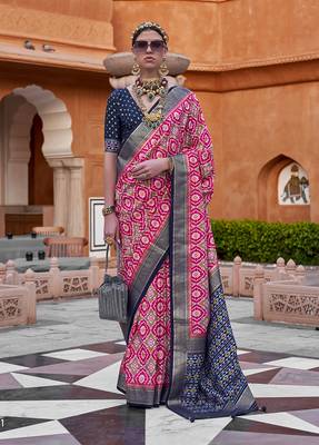 Hot Pink Colour Cotton Silk Patola Printed Saree By Monjolika Fashion 1