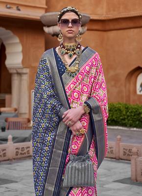 Hot Pink Colour Cotton Silk Patola Printed Saree By Monjolika Fashion 2
