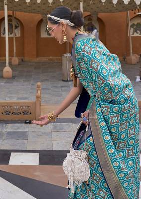 Teal Colour Cotton Silk Patola Printed Saree By Monjolika Fashion 2