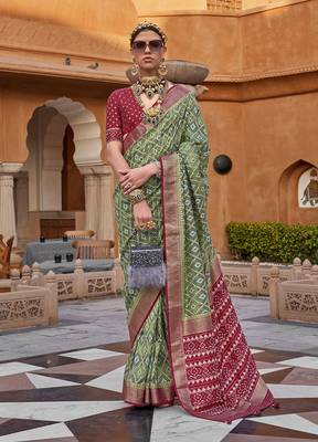 Mehendi Colour Cotton Silk Patola Printed Saree By Monjolika Fashion 1