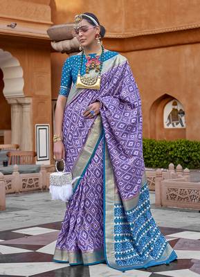 Violet Colour Cotton Silk Patola Printed Saree By Monjolika Fashion 1