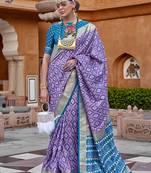 Violet Colour Cotton Silk Patola Printed Saree By Monjolika Fashion