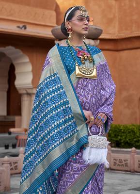 Violet Colour Cotton Silk Patola Printed Saree By Monjolika Fashion 2