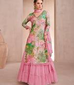 Baby pink colour printed pure muslin partwear dress for women