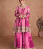 Magenta & pink colour chinon silk embroidered sharara suit with dupatta