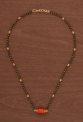 Black beads mangalsutra SHORT with coral pendant one gram gold 2