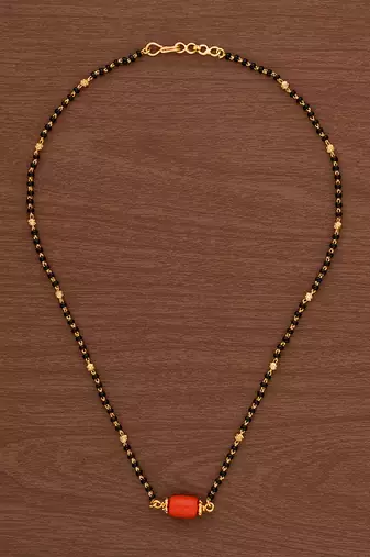 Black beads mangalsutra SHORT with coral pendant one gram gold