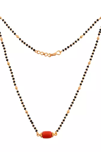 Black beads mangalsutra SHORT with coral pendant one gram gold
