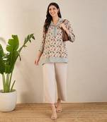 Pale grey and peach geometric print tunic