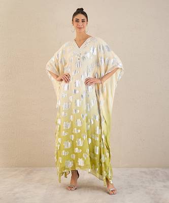 Off-white and green ombre full length kaftan 1