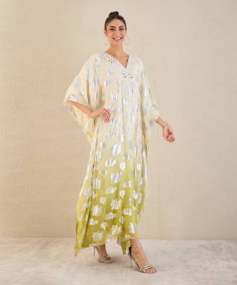 Off-white and green ombre full length kaftan 3