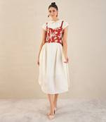 Off-white and red baroque print linen midi dress with shirt