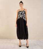 Black baroque print linen midi dress