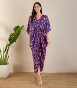Midnight blue and scarlet floral full length kaftan