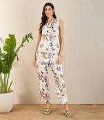 White and pink garden print sleeveless co-ordinate set