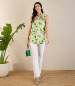 Mint green and pink garden print sleeveless top