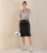 Grey shawl collar satin top