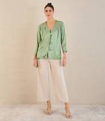 Tea green crystal embellished satin top