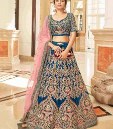 blue embroidered velvet bridal lehenga set choli with dupatta