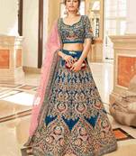 Gorgeous Blue Embroidered Velvet Bridal Wear Lehenga Choli